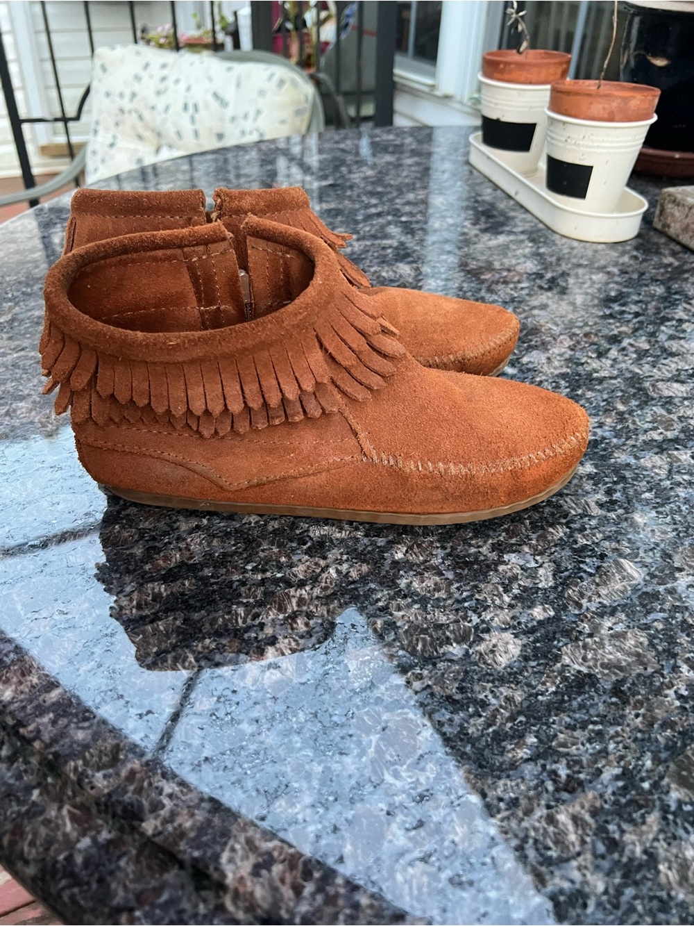Minnetonka Kids Suede Fringe Moccasins - Chestnut Brown